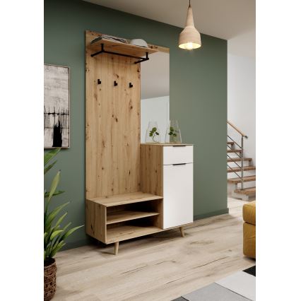 SVEN Entryway Wall Unit with Mirror, Brown/White