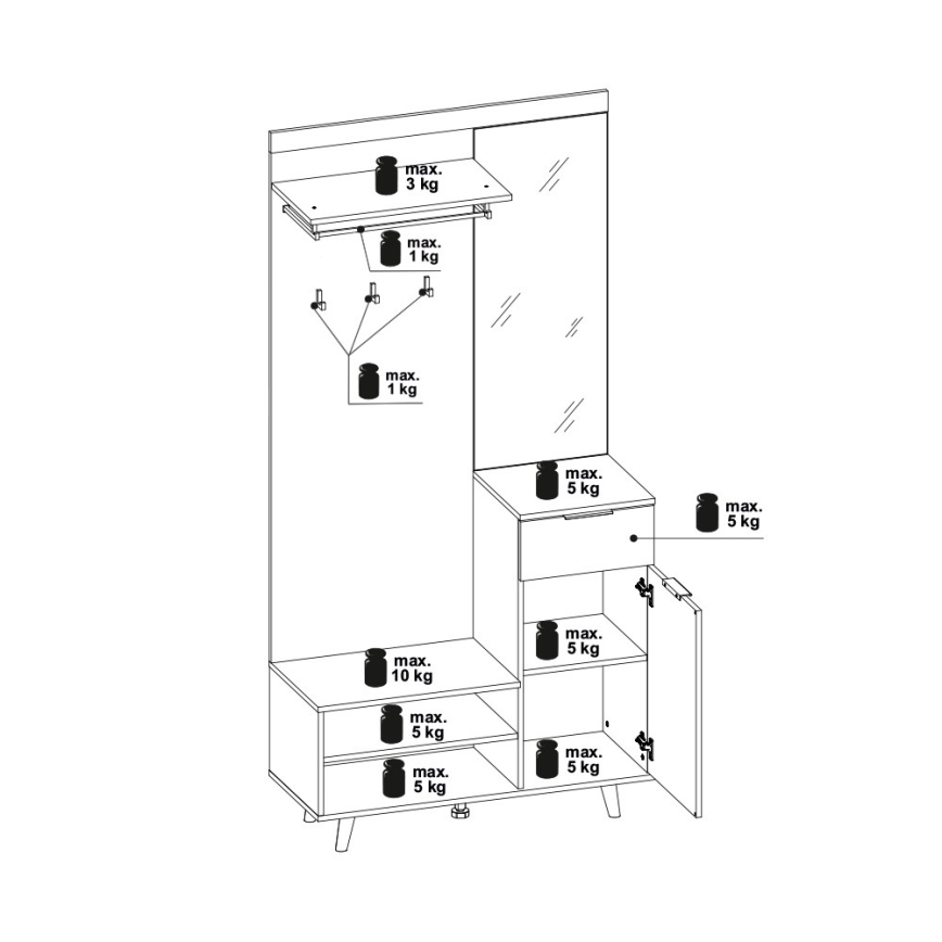 SVEN Entryway Wall Unit with Mirror, Brown/White