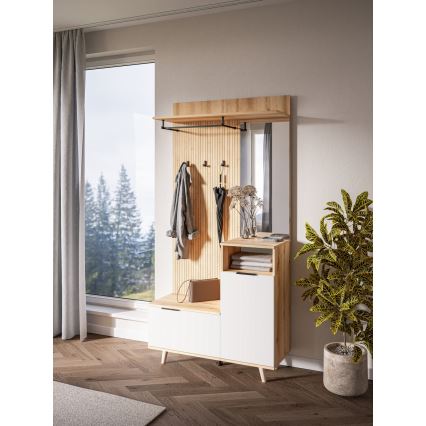 SVEN Entryway Wall Unit with Mirror, Brown/White
