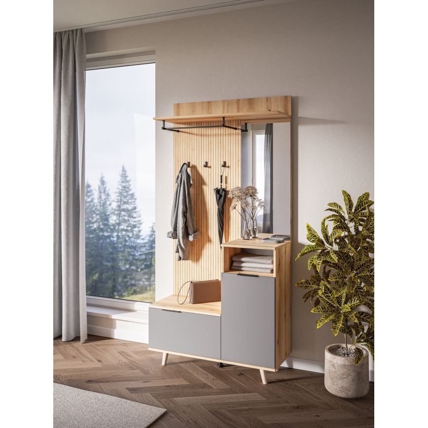 SVEN Entryway Wall Unit with Mirror — Brown/Graphite