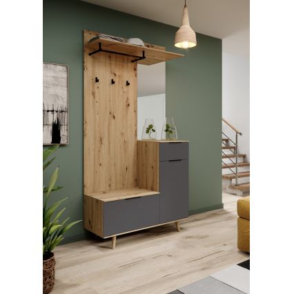 SVEN hallway wall unit with mirror, brown/graphite