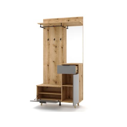 SVEN hallway wall unit with mirror, brown/graphite