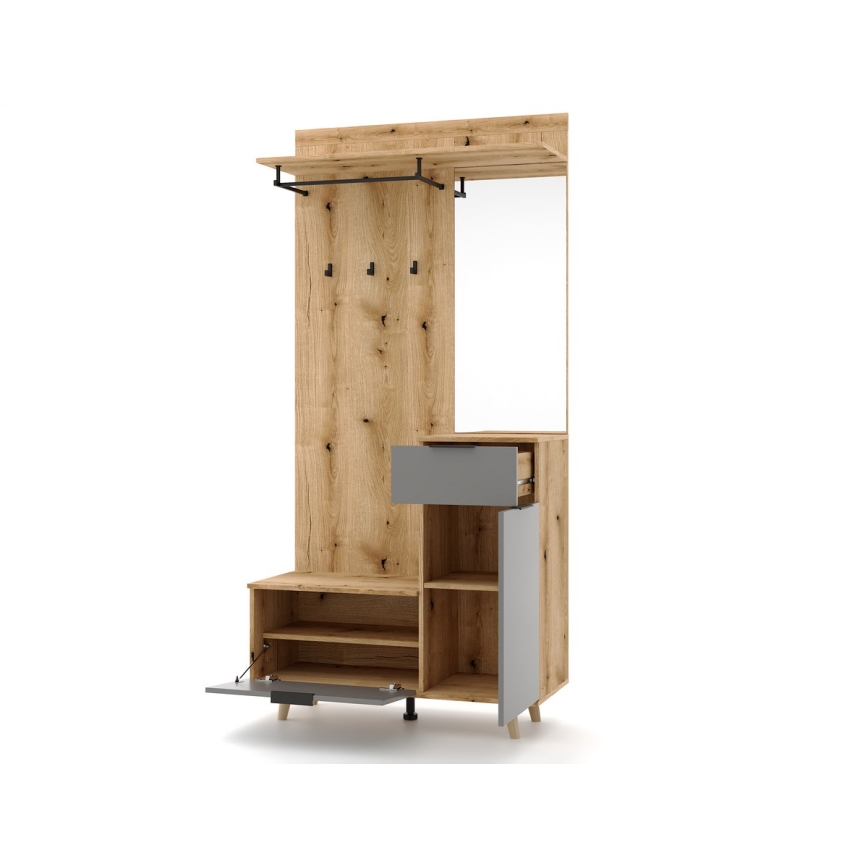 SVEN hallway wall unit with mirror, brown/graphite