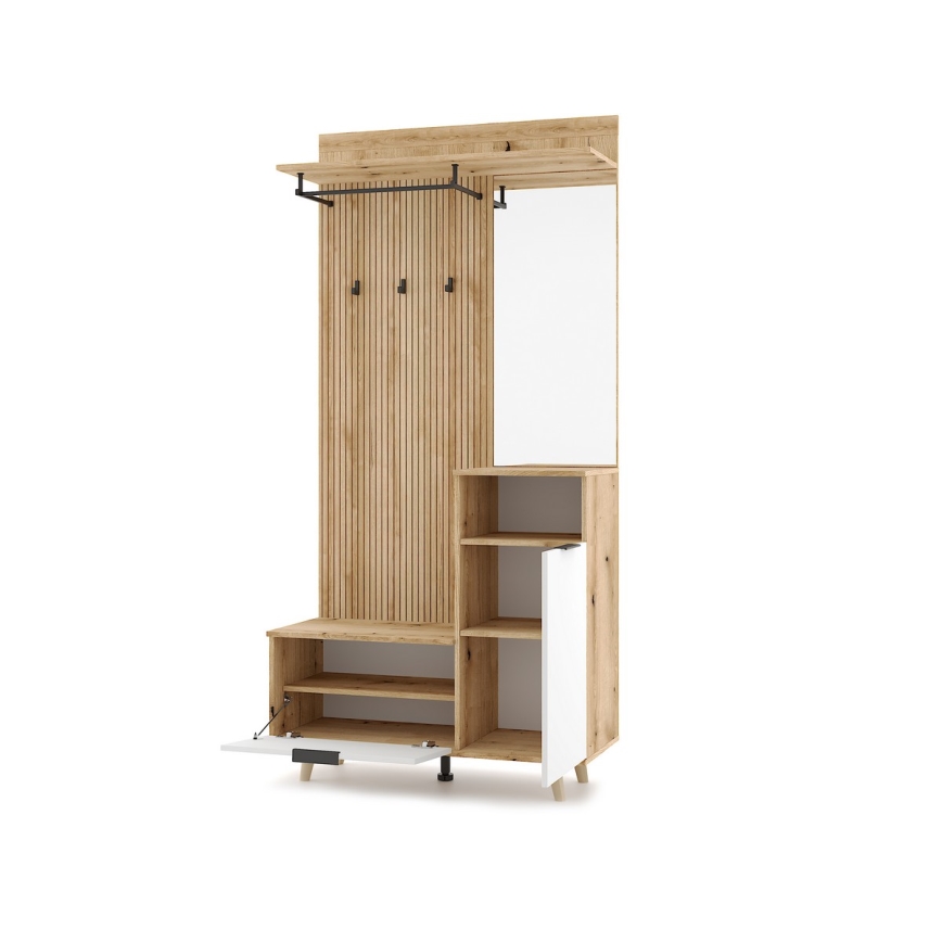 SVEN Hallway Wall Unit with Mirror, Brown/White