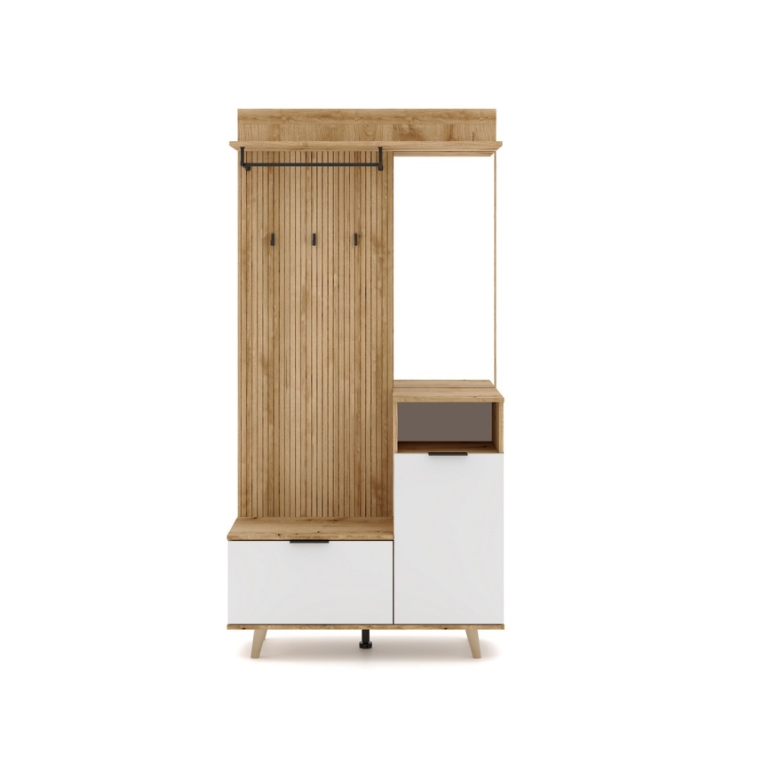 SVEN Hallway Wall Unit with Mirror, Brown/White