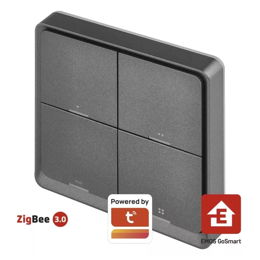 Switch 4-button GoSmart 1xCR2430 Tuya black