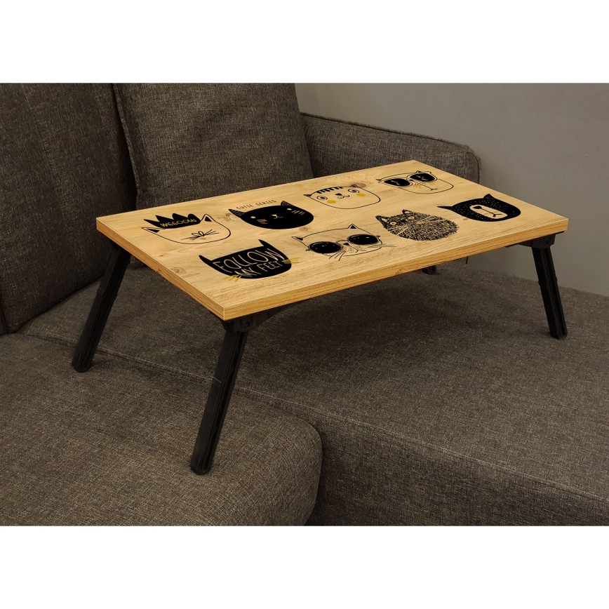 Table for bed GUSTO CATS 24x60 cm beige/black