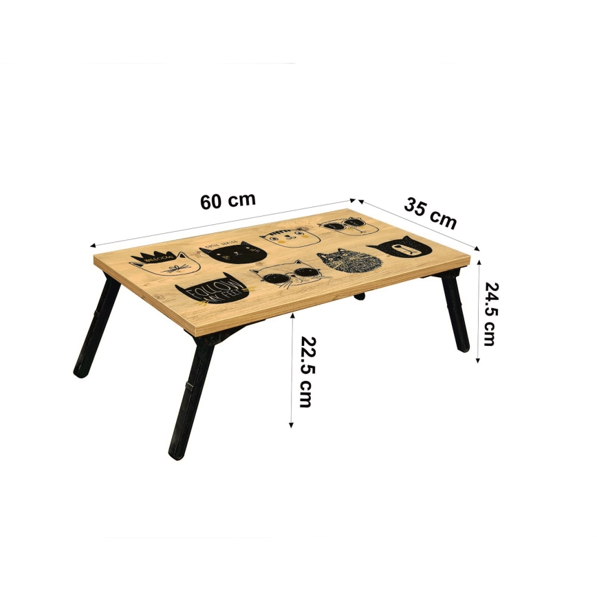 Table for bed GUSTO CATS 24x60 cm beige/black