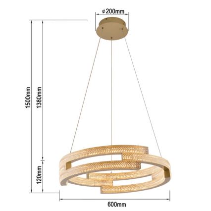 TARJA LED pendant on cable, LED/36W/230V, 3000/4000/6000K, Ø60 cm, gold