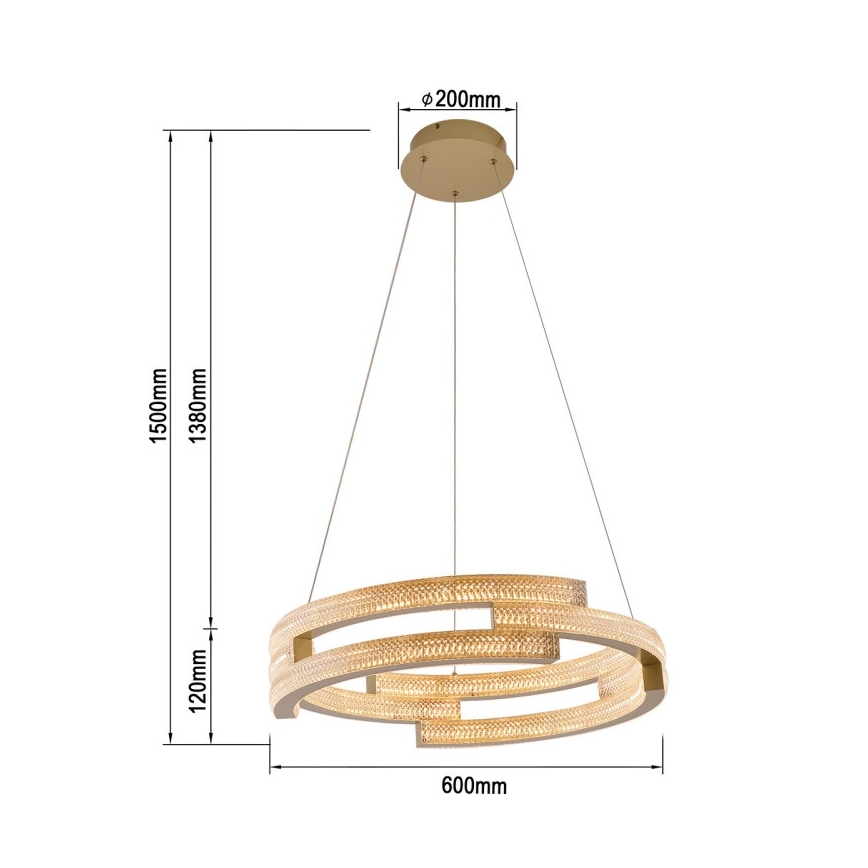 TARJA LED pendant on cable, LED/36W/230V, 3000/4000/6000K, Ø60 cm, gold