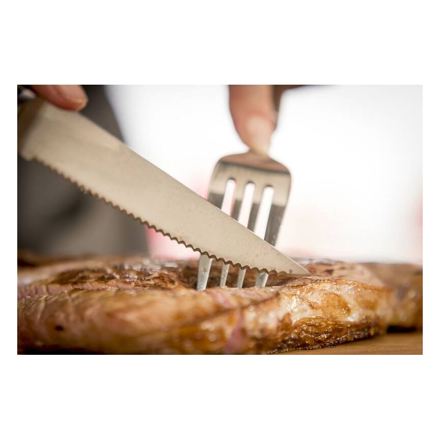 Tefal - ICE FORCE 11 cm Stainless-Steel Steak Knife Set, Polished Chrome/Black, 4-piece