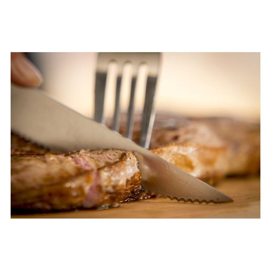 Tefal - ICE FORCE 11 cm Stainless-Steel Steak Knife Set, Polished Chrome/Black, 4-piece