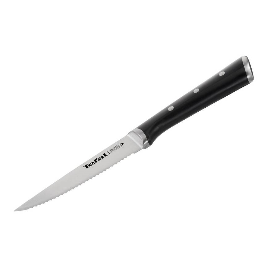 Tefal - ICE FORCE 11 cm Stainless-Steel Steak Knife Set, Polished Chrome/Black, 4-piece
