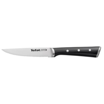 Tefal - ICE FORCE 11 cm Stainless-Steel Steak Knife Set, Polished Chrome/Black, 4-piece