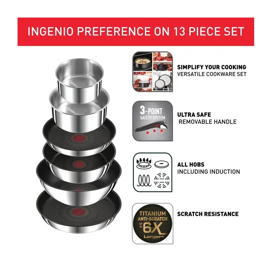 Tefal - INGENIO PREFERENCE ON 13-piece Stainless Steel Cookware Set