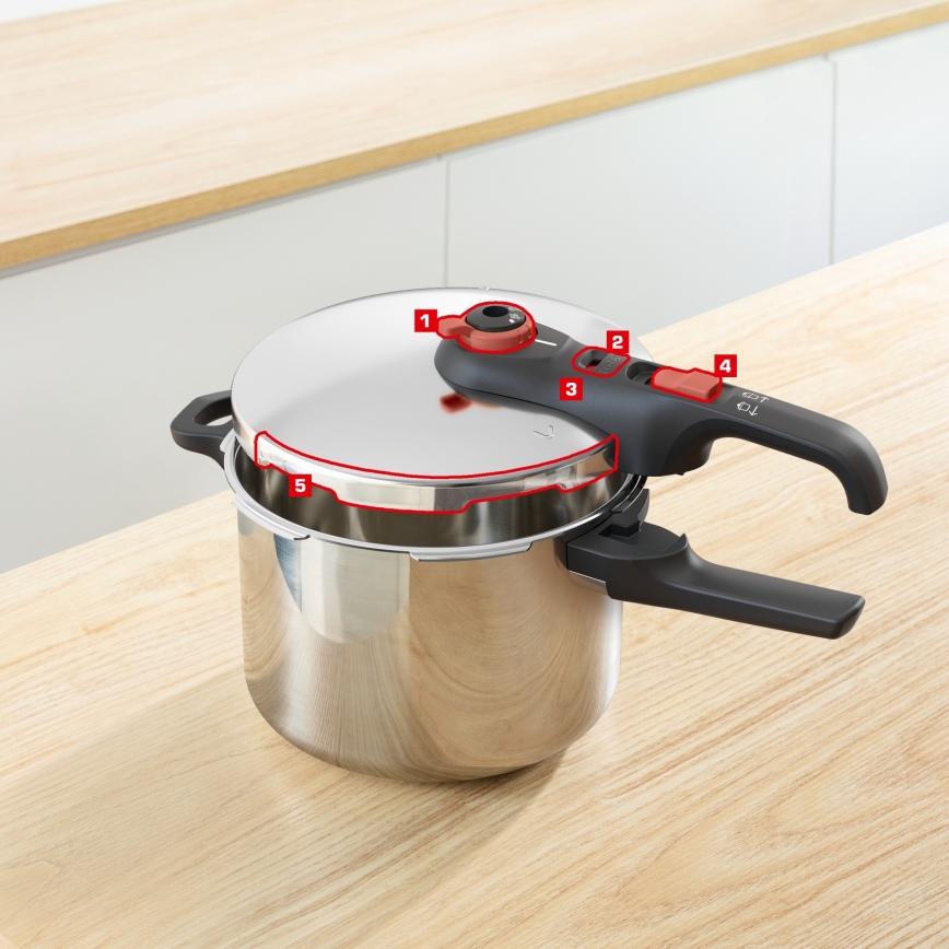 Tefal - SECURE TRENDY 6 L Pressure Cooker + INGENIO EMOTION 5-piece Set