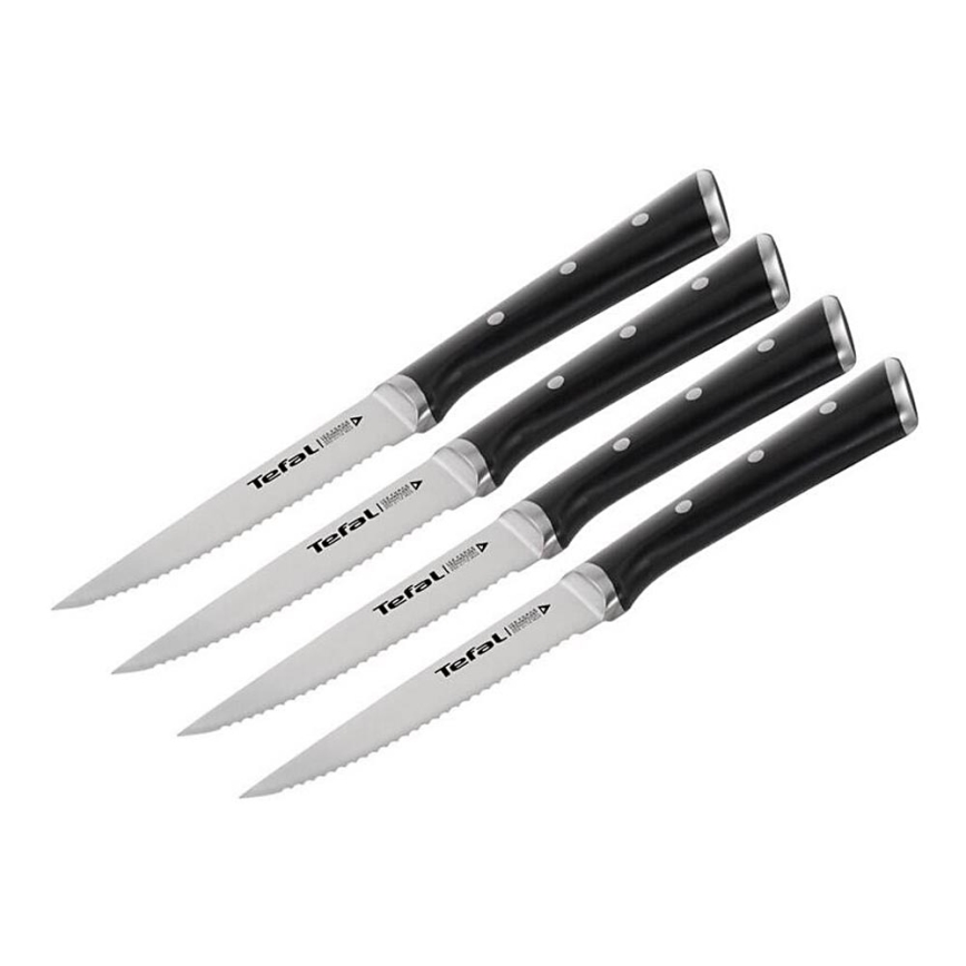 Tefal - SET 4x Stainless steel steak knife ICE FORCE 11 cm shiny chrome/black