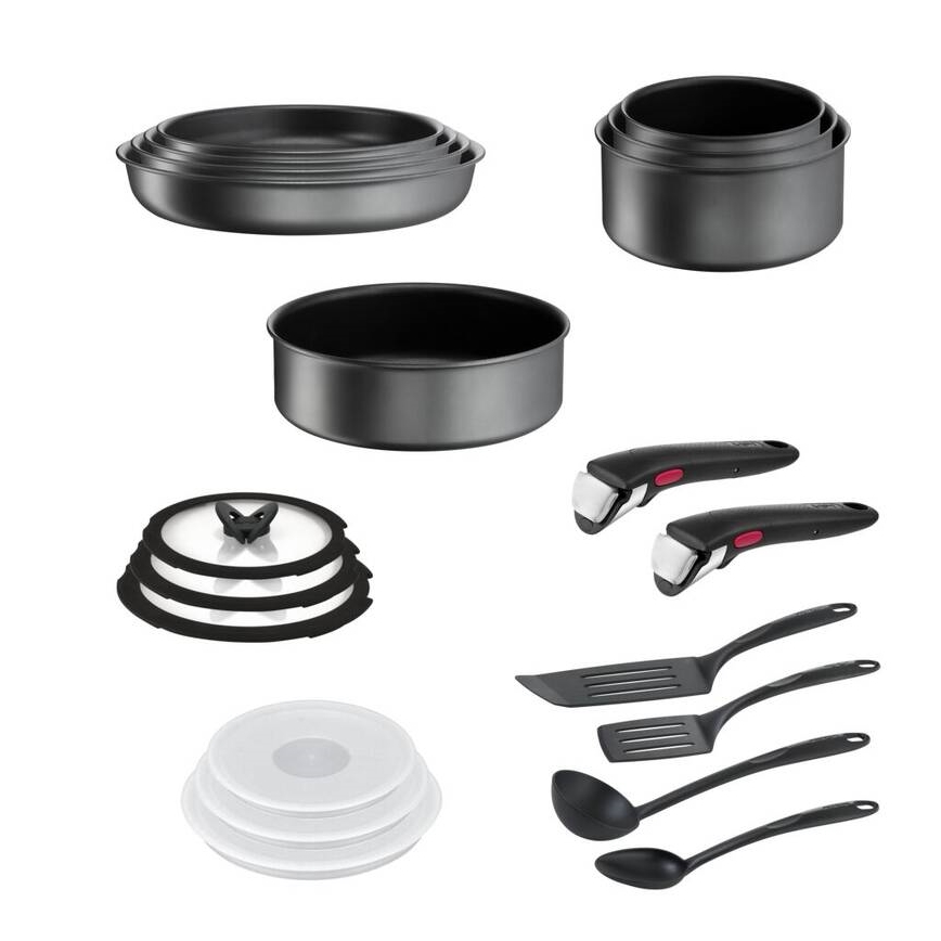 Tefal - Set of cookware 20 pcs INGENIO DAILY CHEF ON black