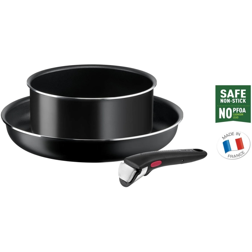 Tefal - Set of cookware 3 pcs INGENIO EASY COOK & CLEAN BLACK
