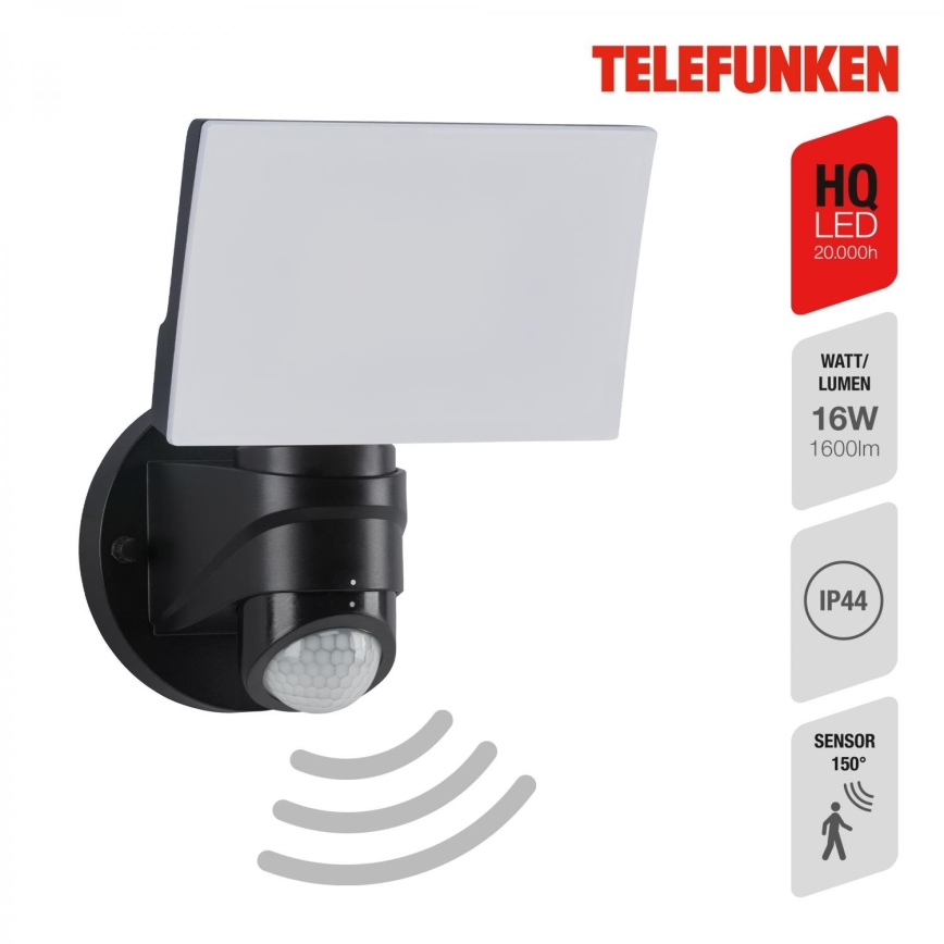 Telefunken 304305TF - LED Outdoor wall light with sensor LED/24W/230V IP44 black