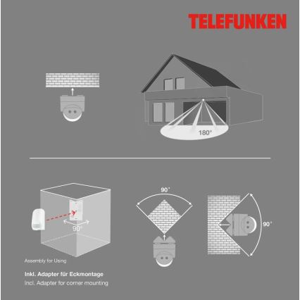 Telefunken 306506TF - Outdoor motion sensor 180° IP44 white