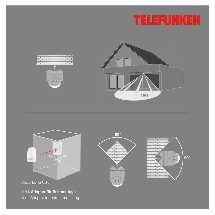 Telefunken 306506TF - Outdoor motion sensor 180° IP44 white