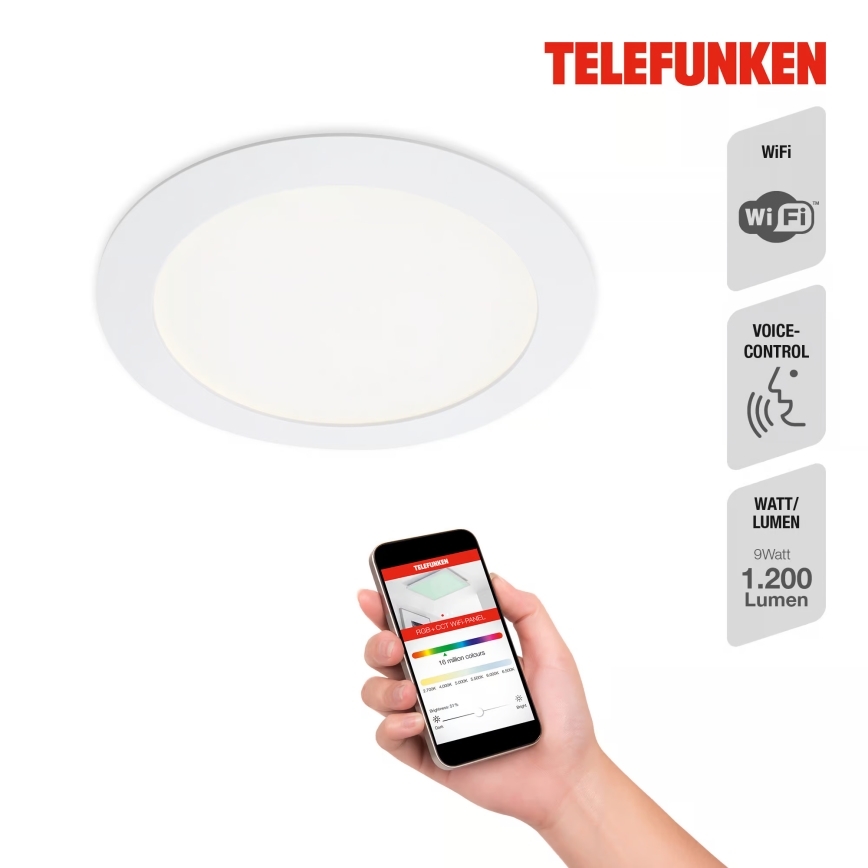 Telefunken 309406TF - LED RGBW Dimmable Recessed Downlight FRAME LED/12W/230V 2700-6500K Wi-Fi Tuya White