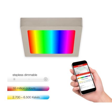 Telefunken 309702TF - LED RGB Dimmable ceiling light LED/23W/230V 2700-6500 Wi-Fi Tuya matte chrome
