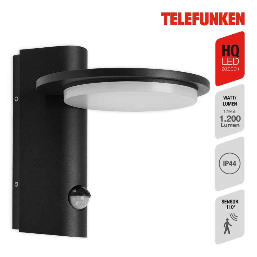 Telefunken 312505TF-LED Outdoor wall light with a sensor LED/10W/230V IP44 black