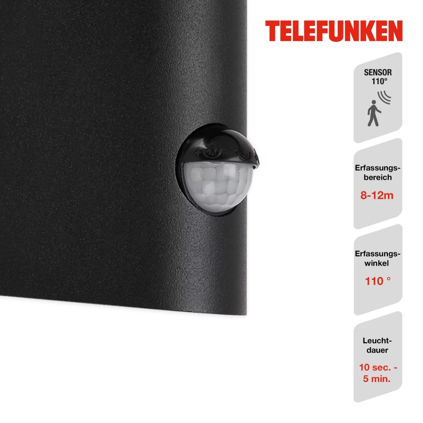 Telefunken 312505TF-LED Outdoor wall light with a sensor LED/10W/230V IP44 black