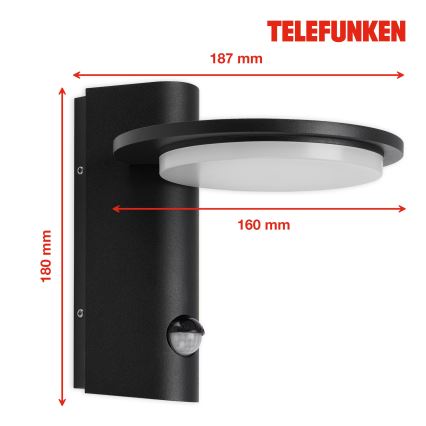 Telefunken 312505TF-LED Outdoor wall light with a sensor LED/10W/230V IP44 black
