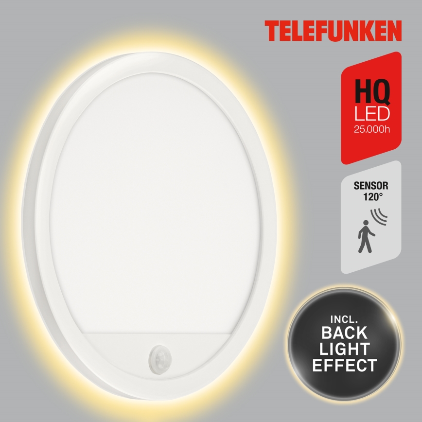 Telefunken 313706TF - LED Outdoor wall light with a sensor LED/15W/230V IP44 white
