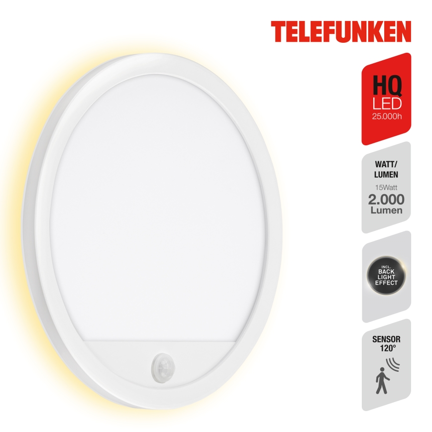 Telefunken 313706TF - LED Outdoor wall light with a sensor LED/15W/230V IP44 white