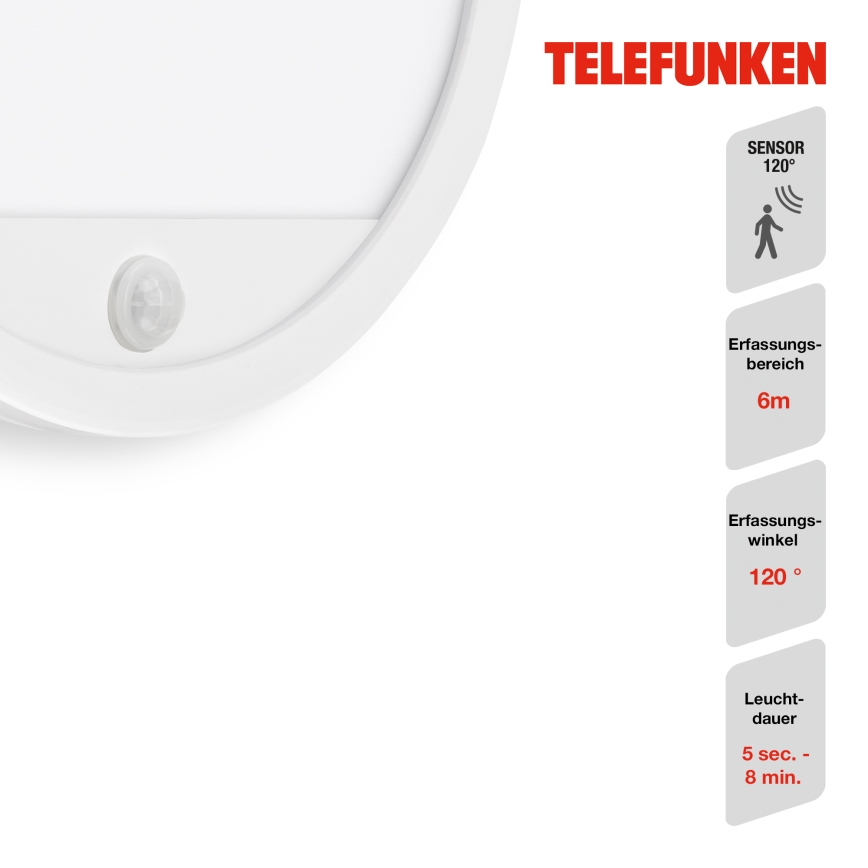 Telefunken 313706TF - LED Outdoor wall light with a sensor LED/15W/230V IP44 white