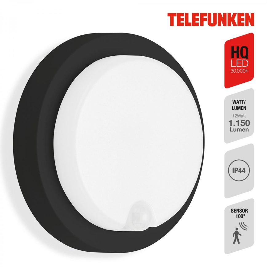 Telefunken 315305TF - LED Outdoor wall light with a sensor LED/12W/230V IP44 black
