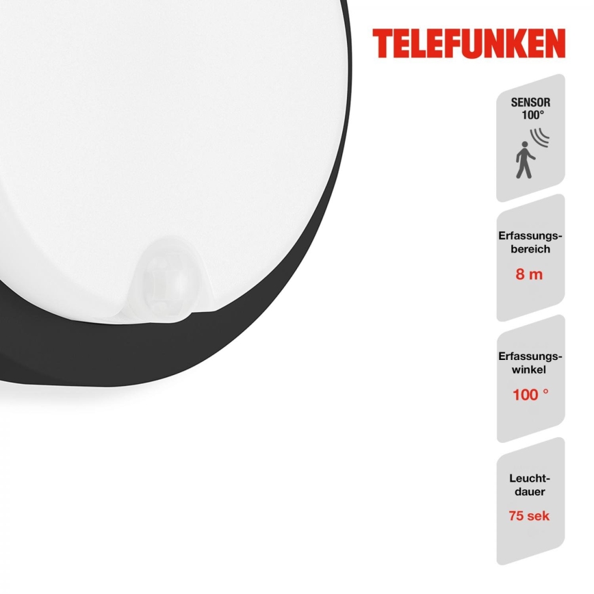 Telefunken 315305TF - LED Outdoor wall light with a sensor LED/12W/230V IP44 black