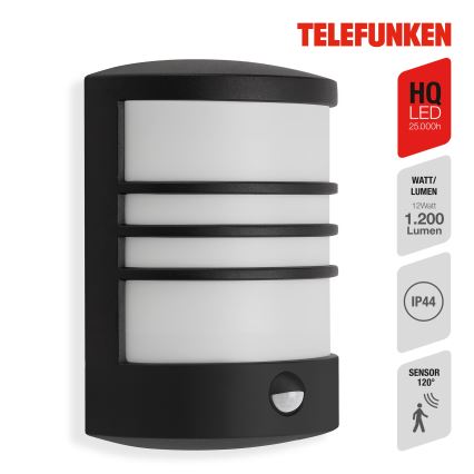 Telefunken 315505TF - LED Outdoor wall light with a sensor LED/12W/230V IP44 black