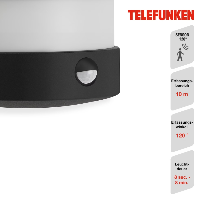 Telefunken 315505TF - LED Outdoor wall light with a sensor LED/12W/230V IP44 black