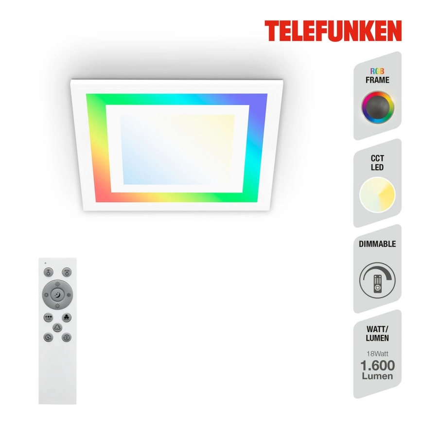 Telefunken 318706TF - RGBW Dimmable LED Panel/18W/230V 3000-6500K + Remote Control