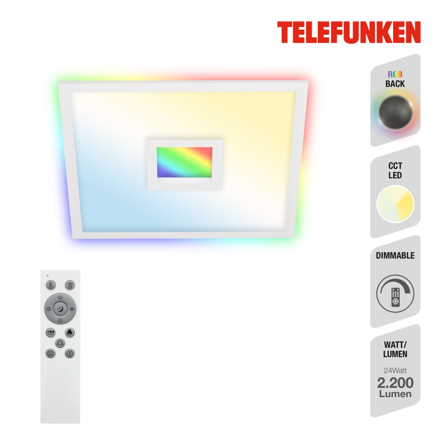 Telefunken 319406TF - RGBW Dimmable ceiling light LED/24W/230V 2700-6500K white + remote control