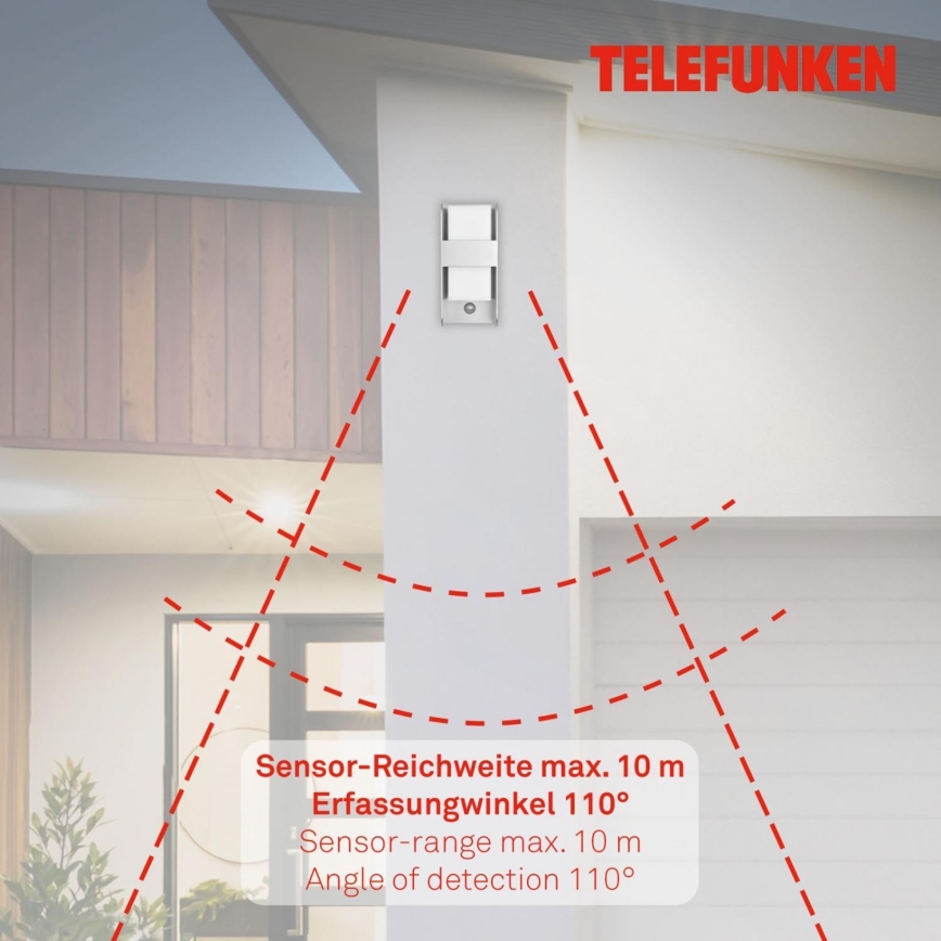 Telefunken 321104TF - Outdoor wall light with a sensor 1xE27/12W/230V IP44 white