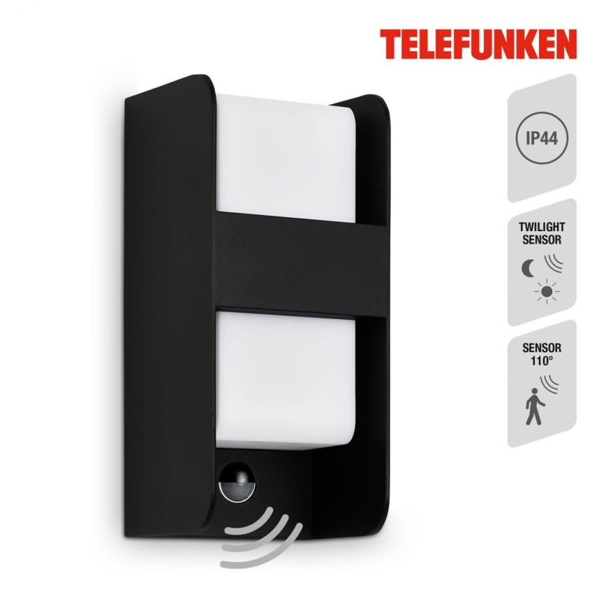 Telefunken 321105TF - Outdoor wall light with a sensor 1xE27/12W/230V IP44 black