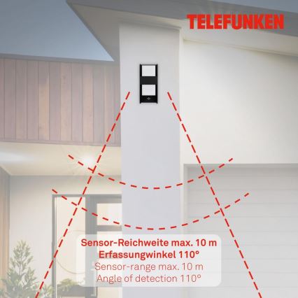 Telefunken 321105TF - Outdoor wall light with a sensor 1xE27/12W/230V IP44 black