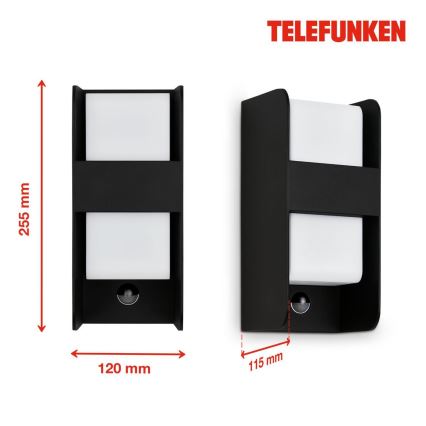 Telefunken 321105TF - Outdoor wall light with a sensor 1xE27/12W/230V IP44 black