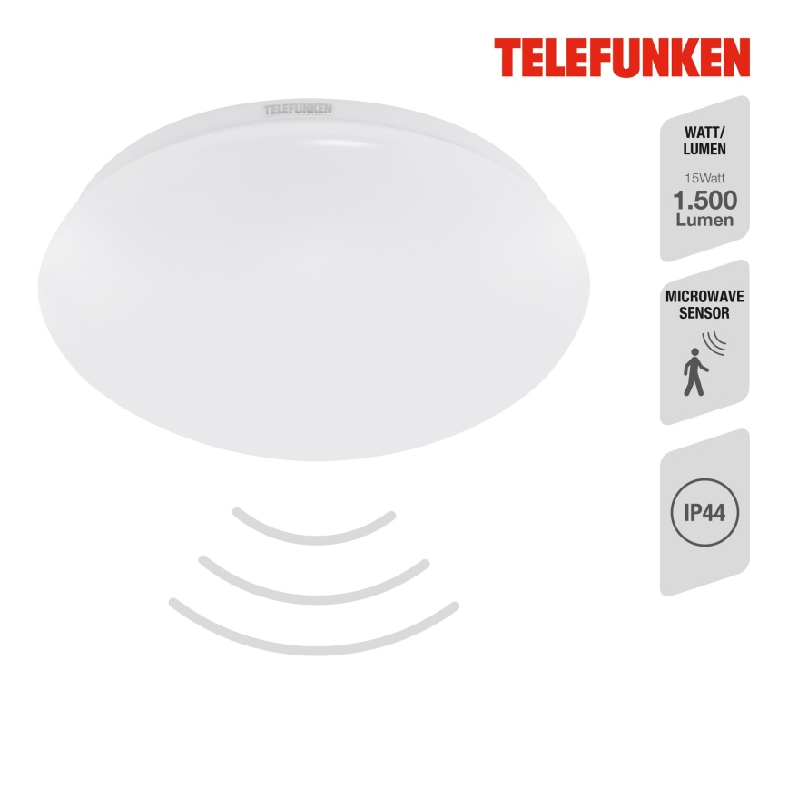 Telefunken 601206TF - LED Bathroom ceiling light with sensor LED/15W/230V IP44 d. 28 cm