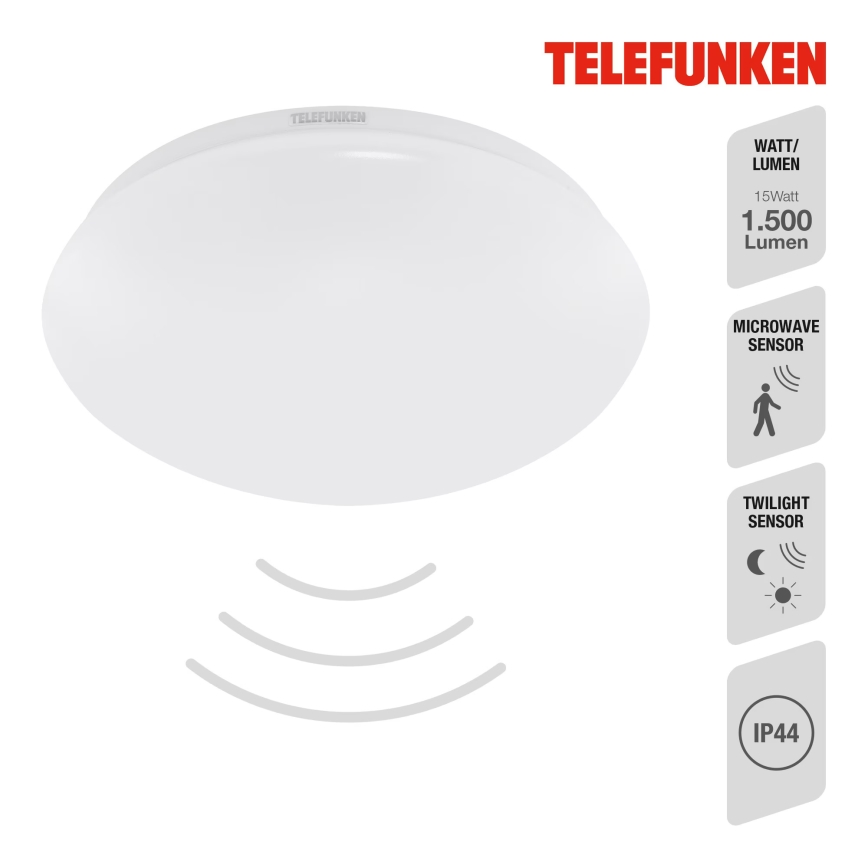 Telefunken 602006TF - LED Bathroom ceiling light with sensor LED/15W/230V IP44 4000K
