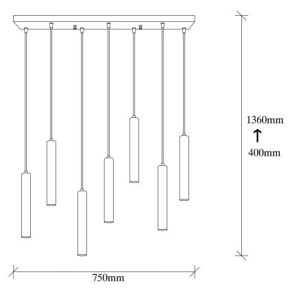 TEMPO Cable Pendant Light 7xE27/40W/230V, Gold