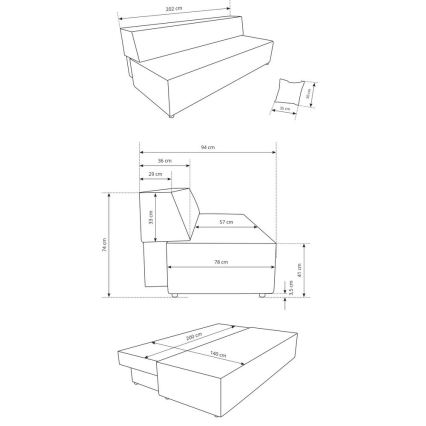 TERAMO beige three-seater sofa bed with storage