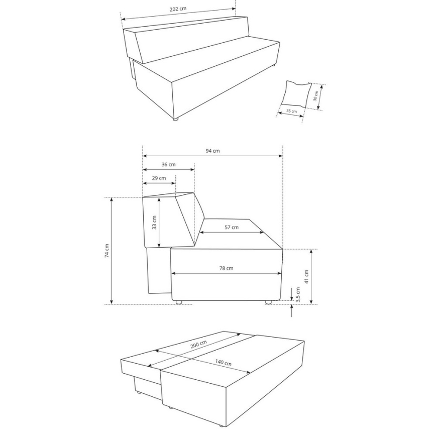 TERAMO beige three-seater sofa bed with storage
