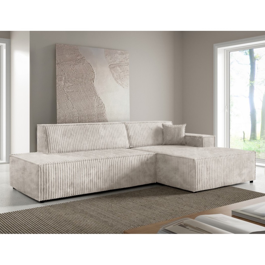 TERAMO Right-hand L-shaped corner sofa bed with storage, beige